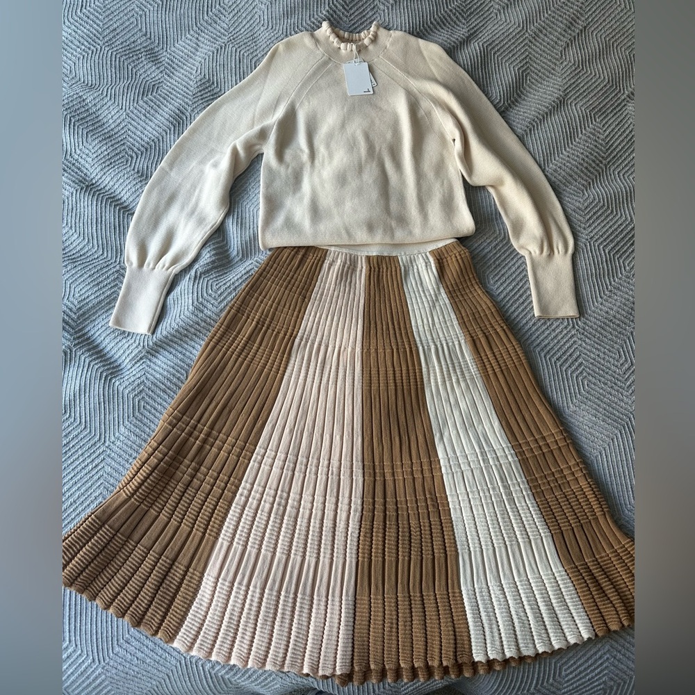 Molli dress set in wool—pink, cream, brown — top with tags small, skirt in Med